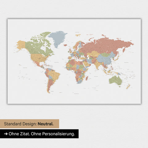 Wereldkaart in neutrale standaarduitvoering en kleur Kleur Multicolor Sienna