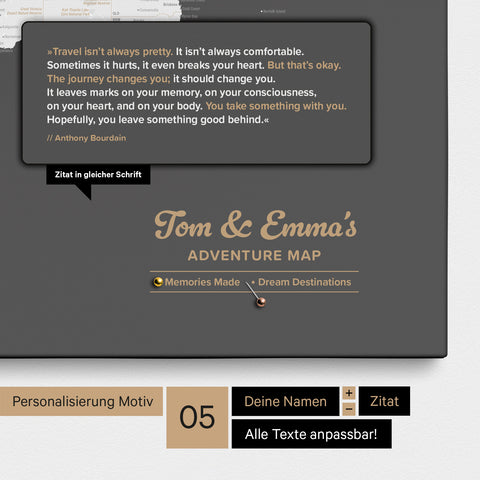Design Wereldkaart TRAVEL® Canvas Prikbord – Donkergrijs