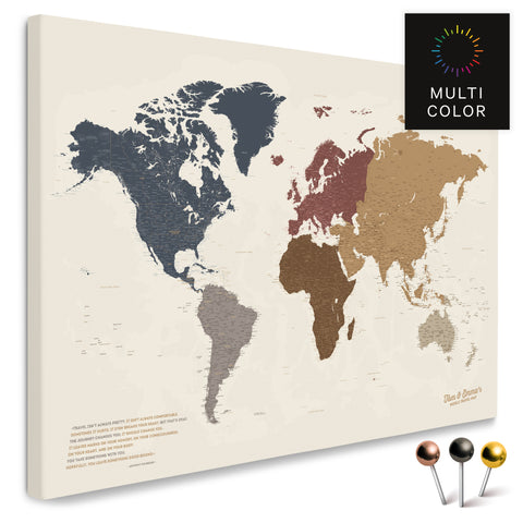 Hoogwaardige wereldkaart in multicolor mat als prikbord, perfect om reizen te markeren en plannen, kopen