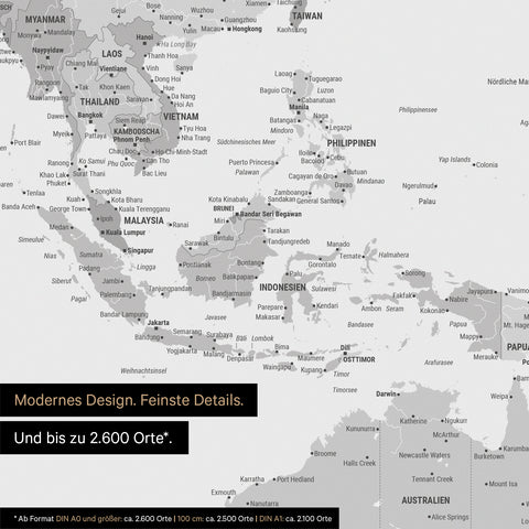 Uitsnede van wereldkaartposter in multicolor grijs toont kaarten van Azië
