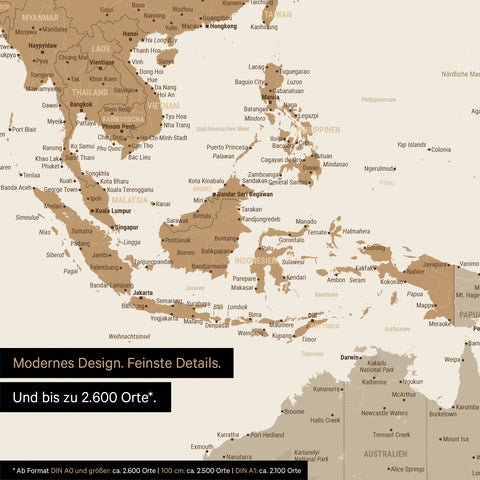 Fragment van wereldkaartposter in mat multicolor toont kaarten van Azië