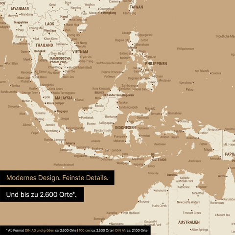 Uitsnede van wereldkaartposter in Treasure Gold toont kaarten van Azië