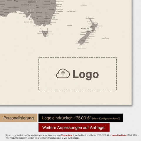 World Map TRAVEL® Magnetic Poster – Warmgray (Brown-Gray)