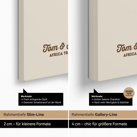 Afrika-Karte als Pinn-Leinwand mit einer Rahmentiefe von 2 cm oder 4 cm