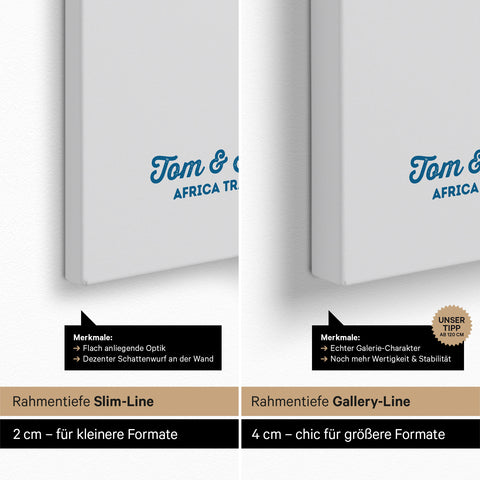 Afrika-Karte als Pinn-Leinwand mit einer Rahmentiefe von 2 cm oder 4 cm