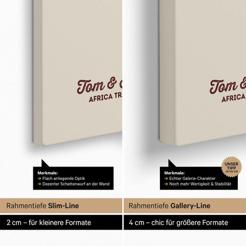 Afrika-Karte als Pinn-Leinwand mit einer Rahmentiefe von 2 cm oder 4 cm