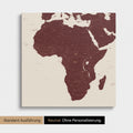Neutrale und schlichte Ausführung einer Afrika-Karte als Pinn-Leinwand in Bordeaux-Rot ohne Personalisierung