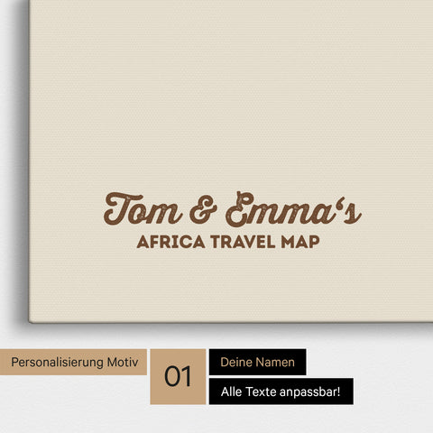 Afrika-Karte als Pinnwand Leinwand in Bronze mit Personalisierung und Eindruck von deinen Namen