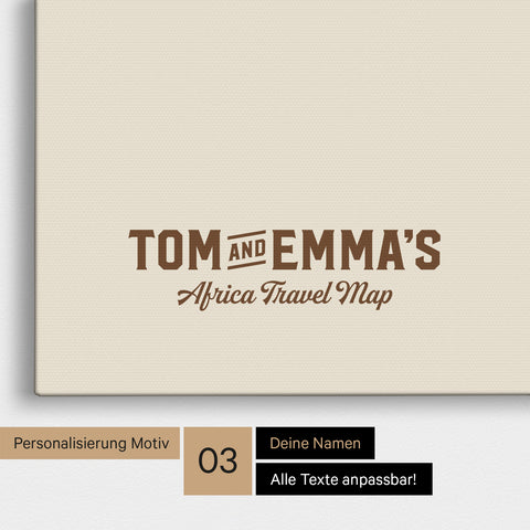 Personalisierung einer Afrika-Karte Pinnwand in Bronze mit einem Logo im Vintage-Look