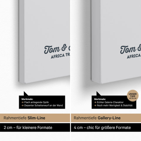 Afrika-Karte als Pinn-Leinwand mit einer Rahmentiefe von 2 cm oder 4 cm