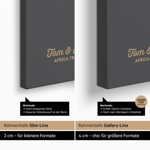 Afrika-Karte als Pinn-Leinwand mit einer Rahmentiefe von 2 cm oder 4 cm