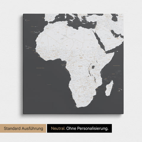 Neutrale und schlichte Ausführung einer Afrika-Karte als Pinn-Leinwand in Dunkelgrau ohne Personalisierung