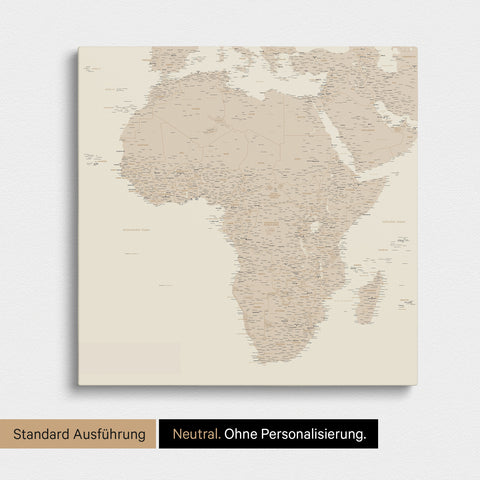 Neutrale und schlichte Ausführung einer Afrika-Karte als Pinn-Leinwand in Gold ohne Personalisierung