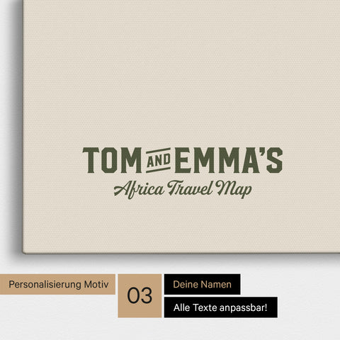 Personalisierung einer Afrika-Karte Pinnwand in Dunkelgrün mit einem Logo im Vintage-Look