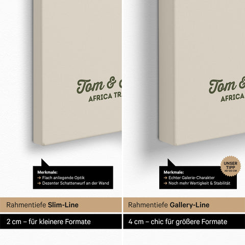 Afrika-Karte als Pinn-Leinwand mit einer Rahmentiefe von 2 cm oder 4 cm