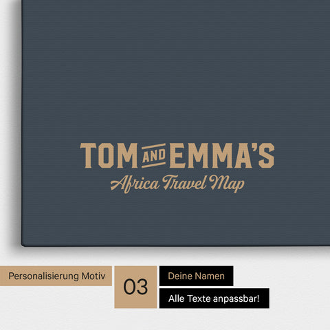 Personalisierung einer Afrika-Karte Pinnwand in Hale Navy (Dunkelblau-Gold) mit einem Logo im Vintage-Look