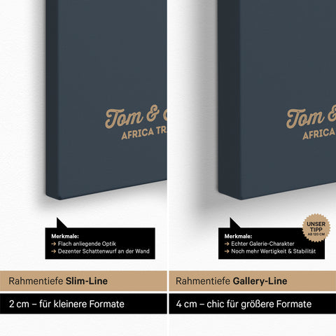 Afrika-Karte als Pinn-Leinwand mit einer Rahmentiefe von 2 cm oder 4 cm