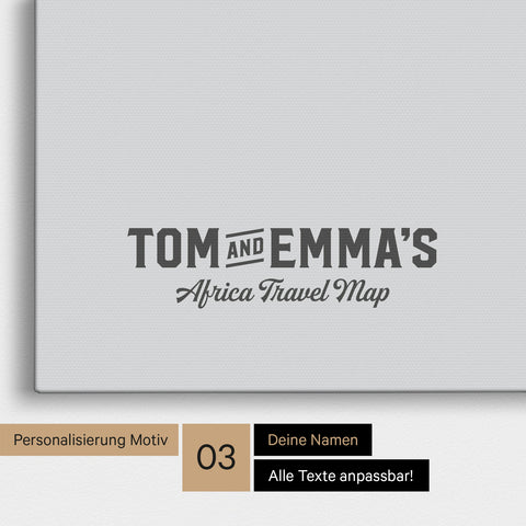 Personalisierung einer Afrika-Karte Pinnwand in Hellgrau mit einem Logo im Vintage-Look