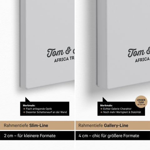 Afrika-Karte als Pinn-Leinwand mit einer Rahmentiefe von 2 cm oder 4 cm