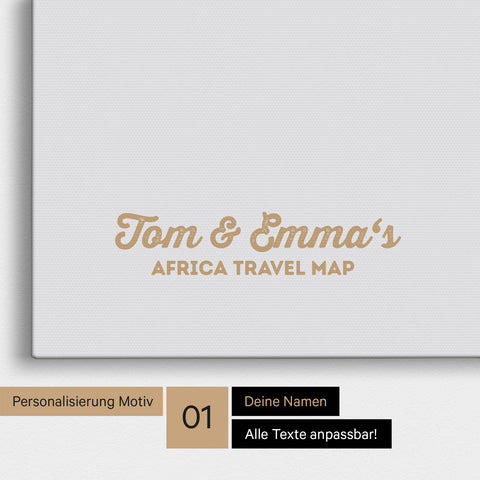 Afrika-Karte als Pinnwand Leinwand in Light Gray mit Personalisierung und Eindruck von deinen Namen