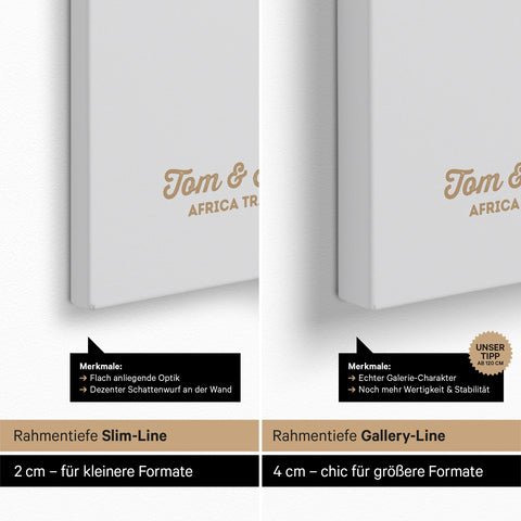 Afrika-Karte als Pinn-Leinwand mit einer Rahmentiefe von 2 cm oder 4 cm