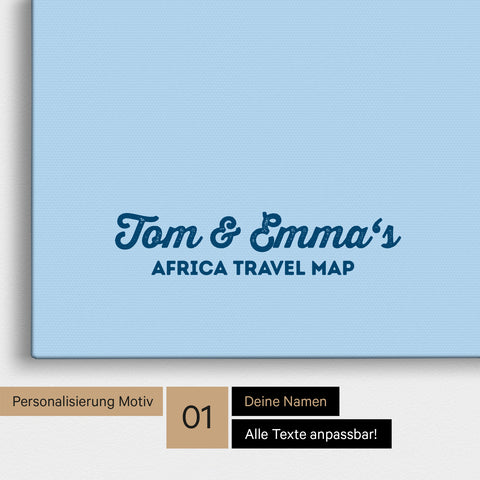 Afrika-Karte als Pinnwand Leinwand in Multicolor Classic mit Personalisierung und Eindruck von deinen Namen