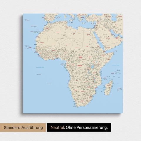Neutrale und schlichte Ausführung einer Afrika-Karte als Pinn-Leinwand in Multicolor Classic ohne Personalisierung