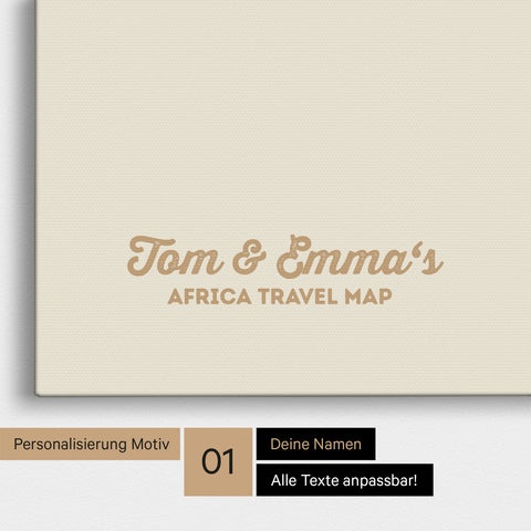 Afrika-Karte als Pinnwand Leinwand in Navy Light mit Personalisierung und Eindruck von deinen Namen
