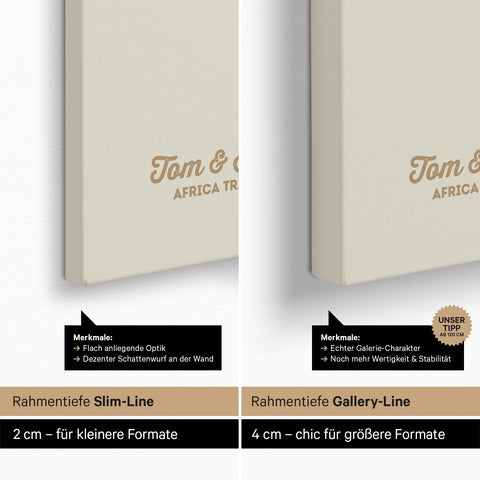 Afrika-Karte als Pinn-Leinwand mit einer Rahmentiefe von 2 cm oder 4 cm