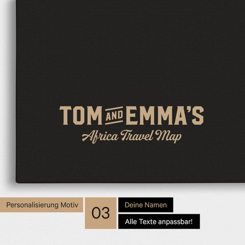 Personalisierung einer Afrika-Karte Pinnwand in Schwarz-Weiss mit einem Logo im Vintage-Look