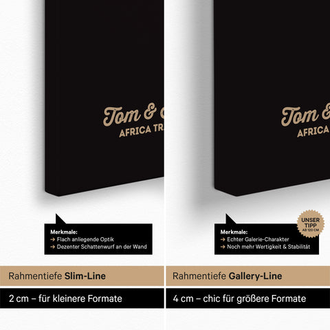 Afrika-Karte als Pinn-Leinwand mit einer Rahmentiefe von 2 cm oder 4 cm