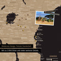 Detailreiche Afrika-Karte als Pinnwand in Sonar Black (Schwarz-Gold) zur Markierung von 2.500 Reisezielen in Tansania, Kenia und vielen anderen afrikanischen Ländern – ideal für die Markierung vergangener Reisen und zukünftiger Reisepläne