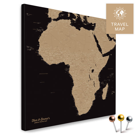 Afrika-Karte in Sonar Black (Schwarz-Gold) als Pinn-Leinwand, perfekt zum Markieren und Planen von Reisen, hier kaufen