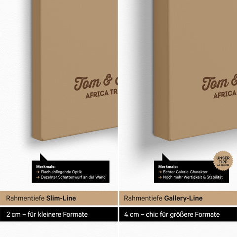 Afrika-Karte als Pinn-Leinwand mit einer Rahmentiefe von 2 cm oder 4 cm