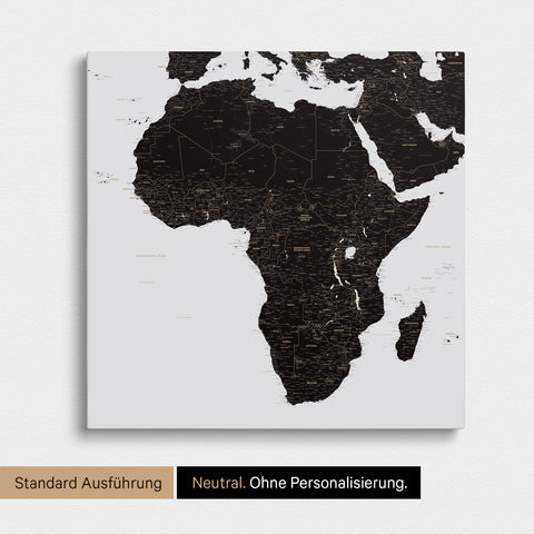 Neutrale und schlichte Ausführung einer Afrika-Karte als Pinn-Leinwand in Light Black (Weiss-Schwarz) ohne Personalisierung