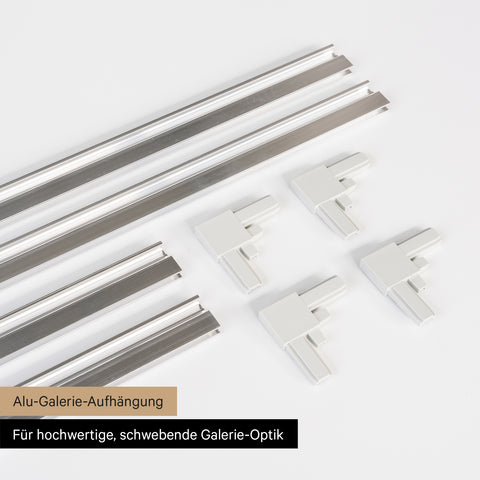 Alu-Gelerie-Aufhängung mit 4 Aluschienen und 4 Eckverbindern