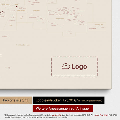 Australië & Oceanië kaart TRAVEL® Canvas Prikbord – Bordeaux Red