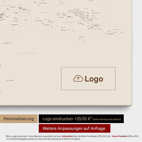 Australië & Oceanië kaart TRAVEL® Canvas Prikbord – Brons