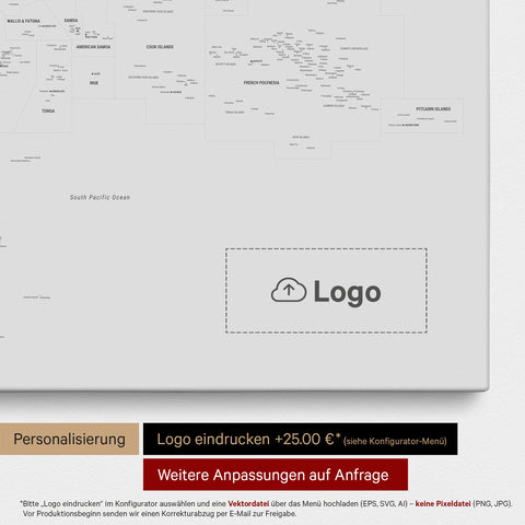 Australië & Oceanië kaart TRAVEL® Canvas Prikbord – Coolgray (Lichtgrijs)