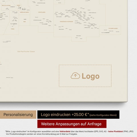 Australië & Oceanië kaart TRAVEL® Canvas Prikbord – Goud