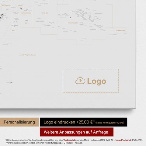Australië & Oceanië kaart TRAVEL® Canvas Prikbord – Lichtgrijs