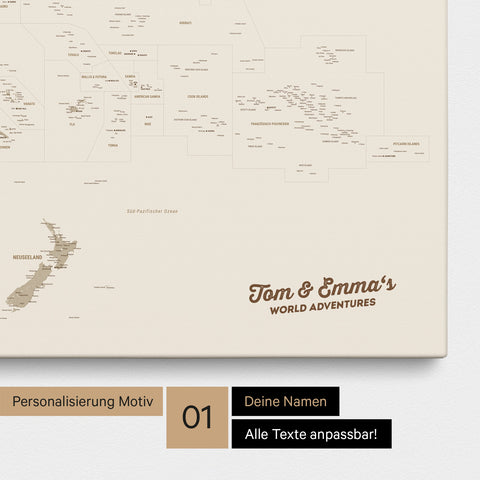 Australien-Karte Pinn-Leinwand in Farbe Bronze mit personalisiertem Text