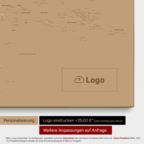 Australië & Oceanië kaart TRAVEL® Canvas Prikbord – Treasure Gold