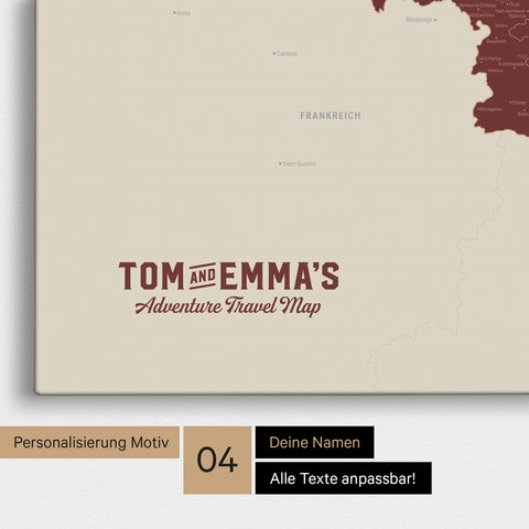 Benelux Push Pin Map TRAVEL® (Pinboard) – Bordeaux Red