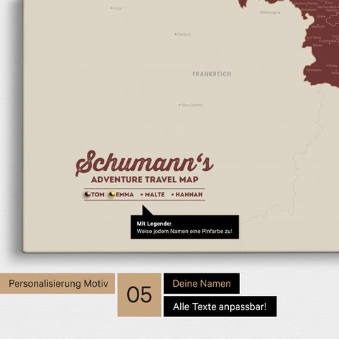 Benelux Push Pin Map TRAVEL® (Pinboard) – Bordeaux Red