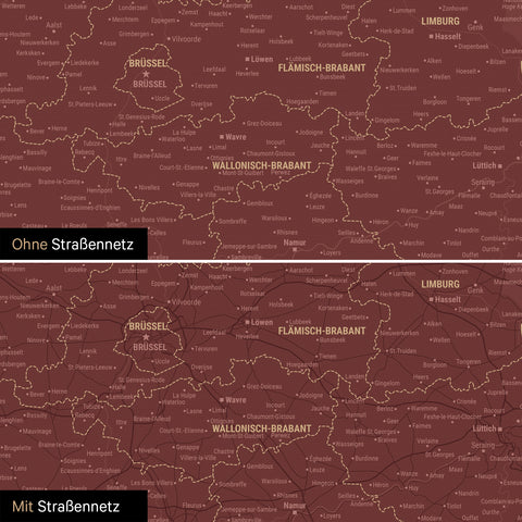 Benelux Push Pin Map TRAVEL® (Pinboard) – Bordeaux Red