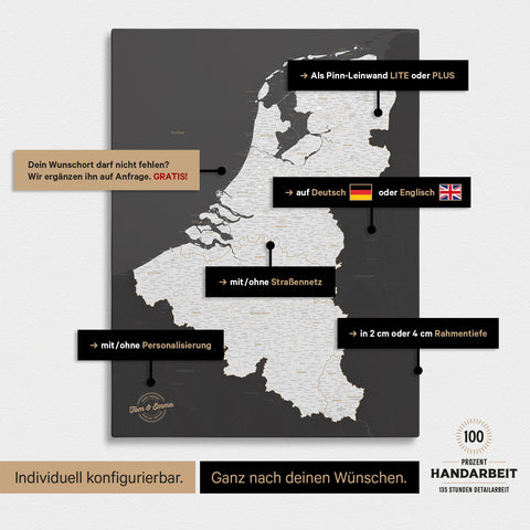 Benelux Push Pin Map TRAVEL® (Pinboard) – Dark Gray