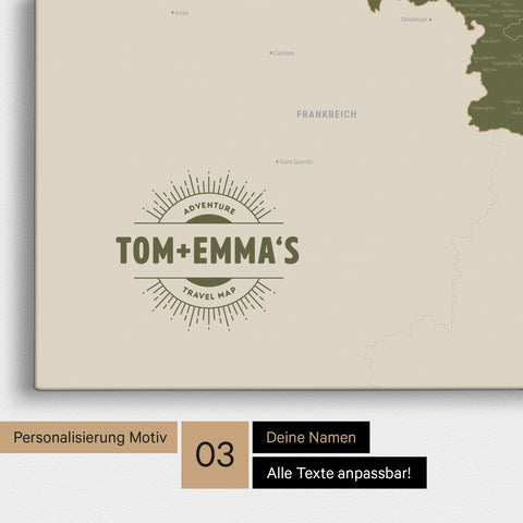 Benelux Push Pin Map TRAVEL® (Pinboard) – Olive Green