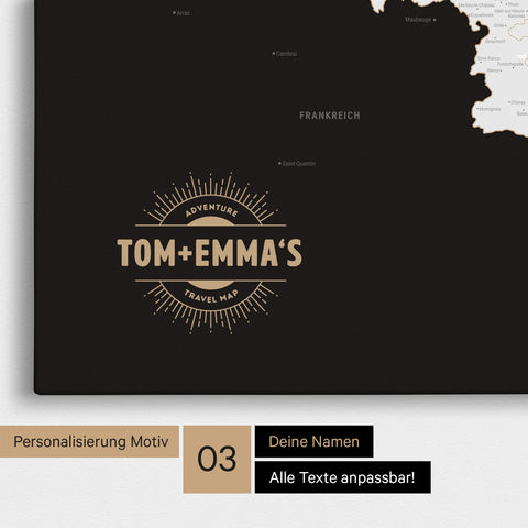 Benelux Push Pin Map TRAVEL® (Pinboard) – Dark Black (Black & White)