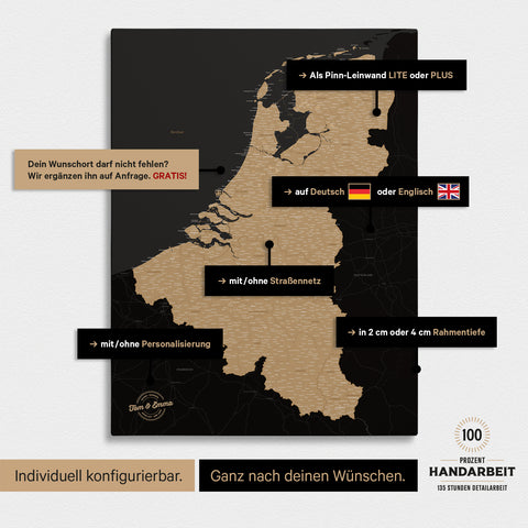 Benelux Push Pin Map TRAVEL® (Pinboard) – Sonar Black